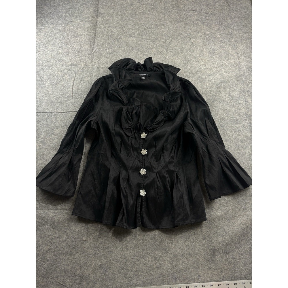 Chetta B Women's 12 Flower Gem Ruffle Pleat Top Blouse Whimsygoth Romantic Class